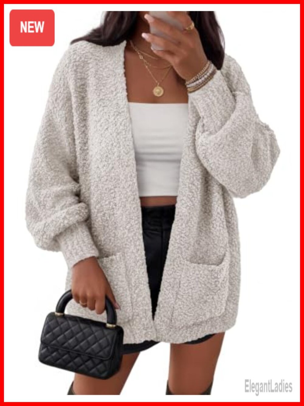 Fuzzy Popcorn Oversized Sherpa Chenille Cardigan Open Front Batwing Sleeve